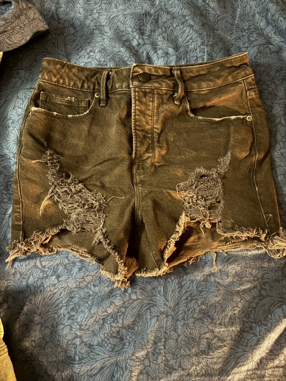 Good American Distressed Black Denim Cutoff Shorts